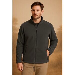 Lands' End Aircore-200 Gray Full Zip Fleece Jacket Men's 46-48 Warm Lightweight